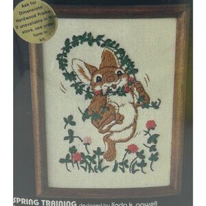 Dimensions Crewel Kit Bunny Rabbit Spring Training 5X7 1980 Wool USA 6002 VTG